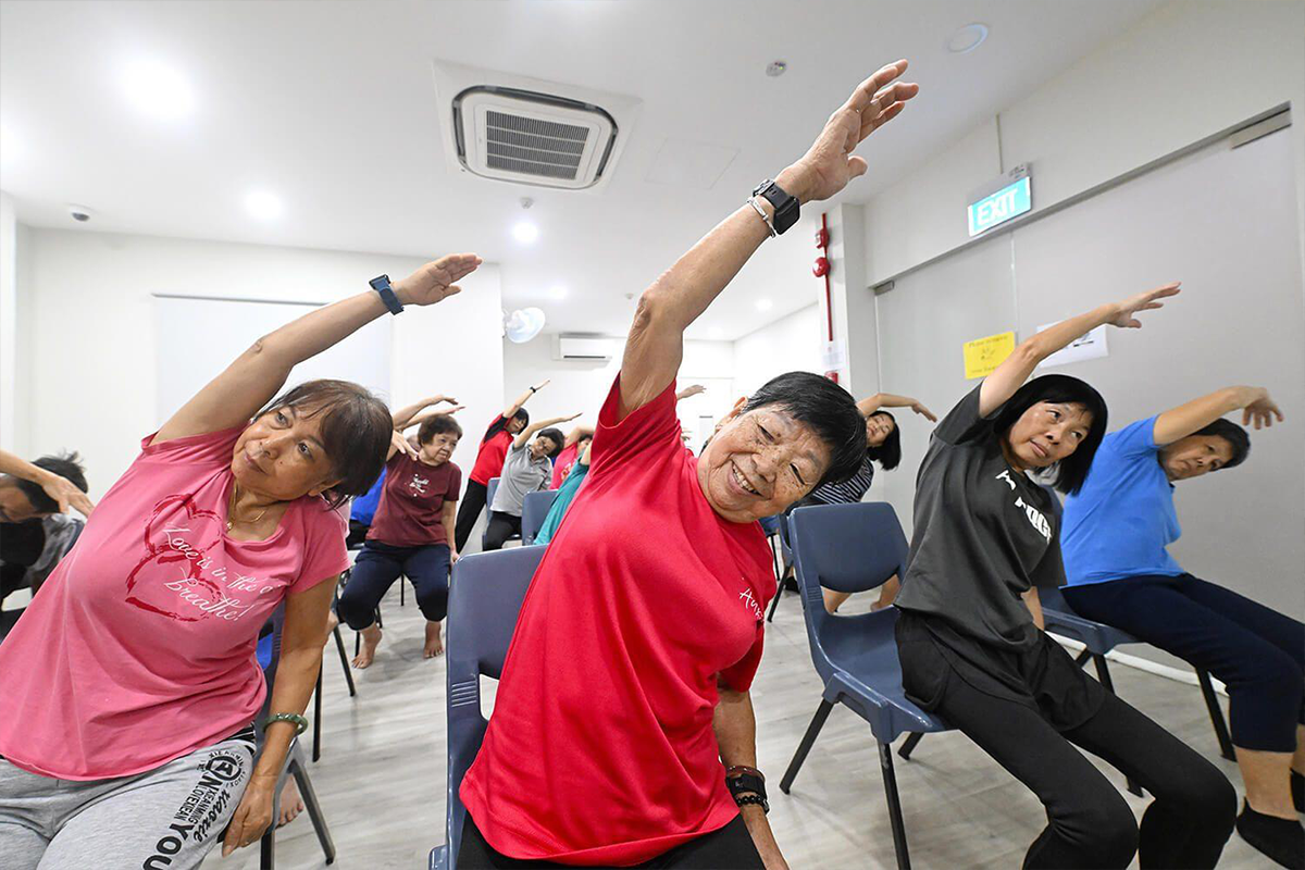 Active seniors exercising together